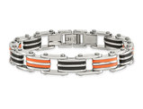 Men's Stainless Steel Bracelet with Black and Orange Rubber 8.75 Inch